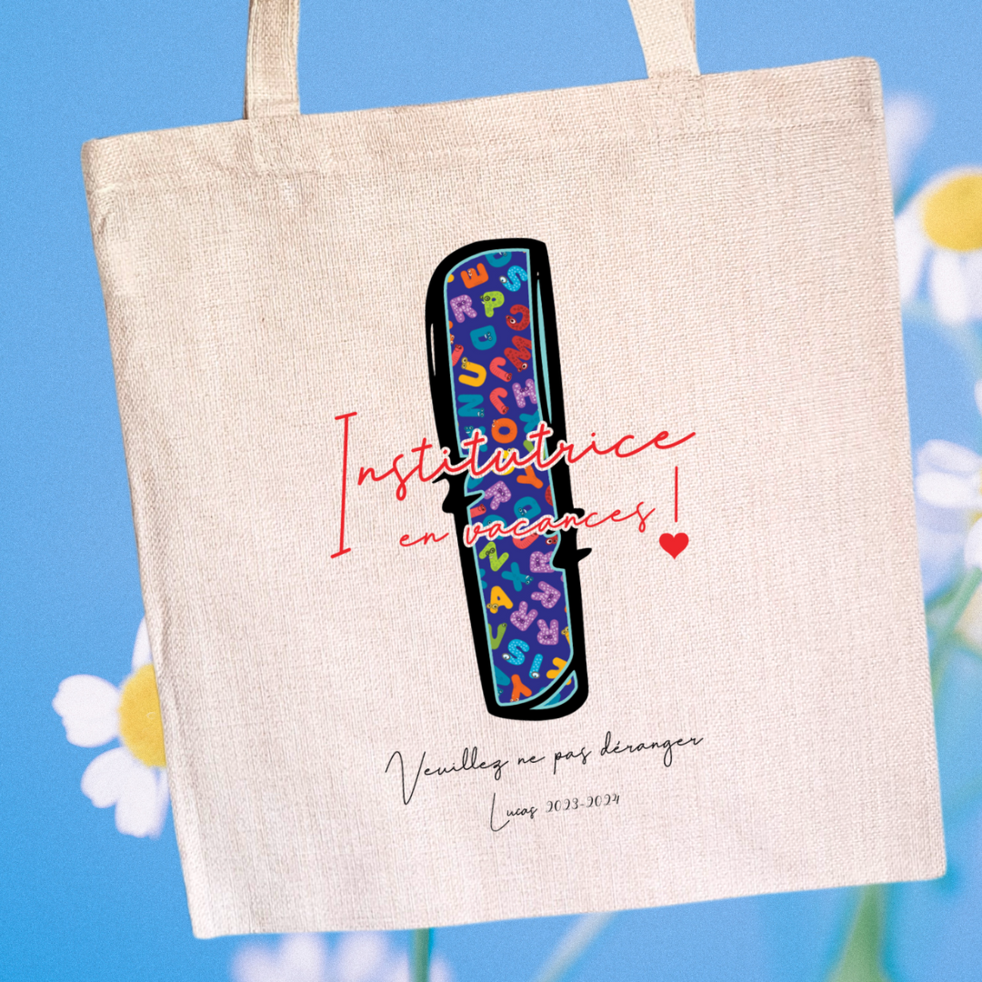 Tote bag " institutrice en vacances" (plusieurs modèles)