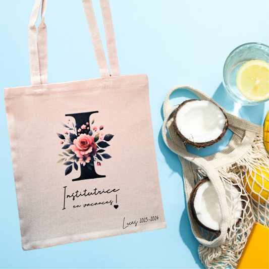 Tote bag " institutrice en vacances" (plusieurs modèles)