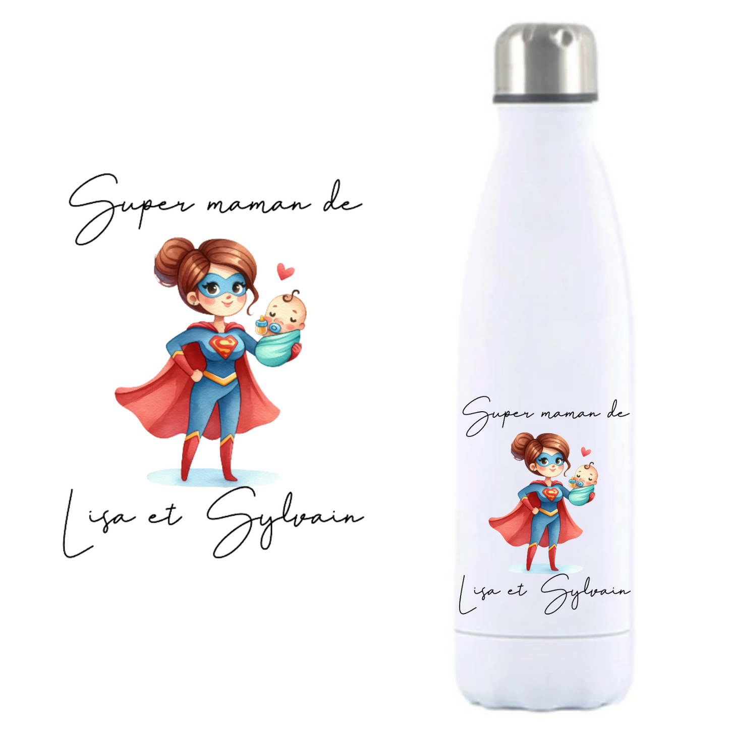 Gourde inox isotherme " Super maman"