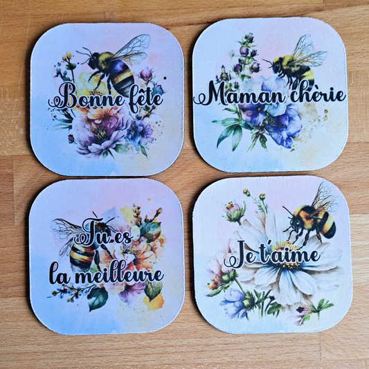 Dessous de verres souples "bonne fête maman" version abeille