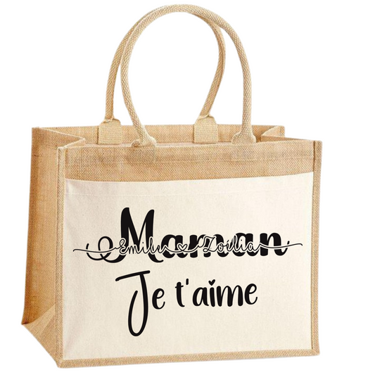 Sac-cabas en toile de jute "maman" (plusieurs modèles)